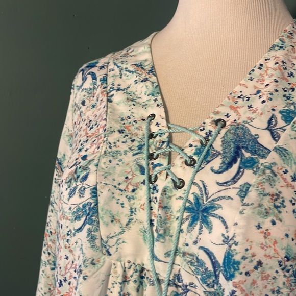 Tahari Floral Lace-Up Blouse - Picture 4 of 7
